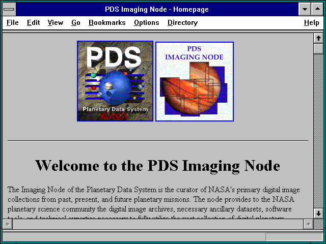 Screenshot of Planetary Data System Imaging Node