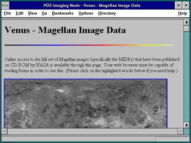 Screenshot of PDS Imaging Node - Venus - Magellan Image Data