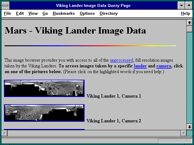 Screenshot of Viking Lander Image Data Query Page