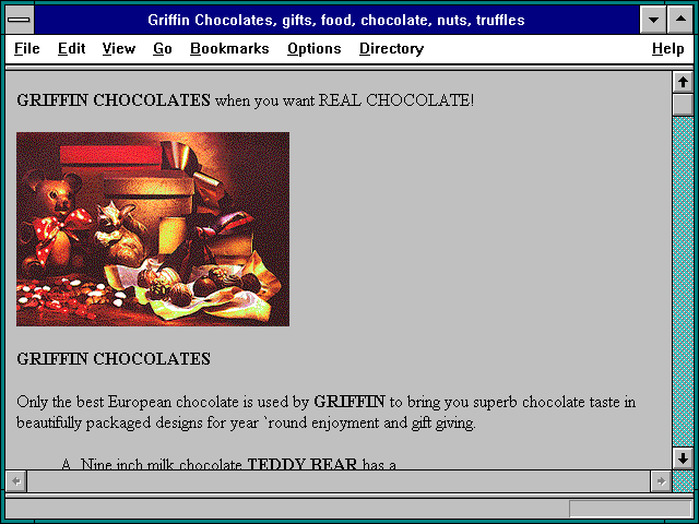 Screenshot of Griffin Chocolates gifts food chocolate nuts truffles