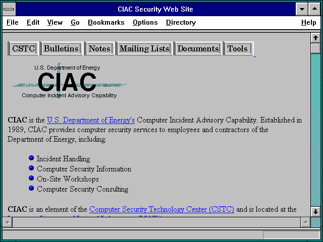 Screenshot of CIAC Security Web Site