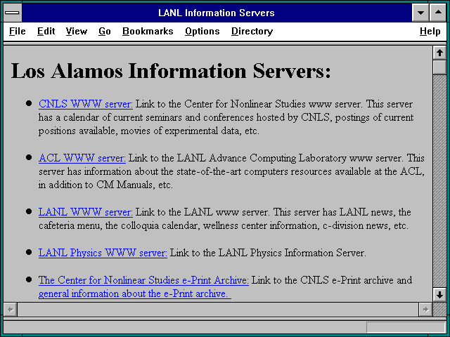 Screenshot of LANL Information Servers