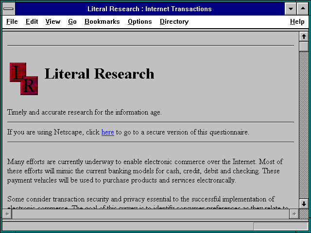 Screenshot of Literal Research : Internet Transactions