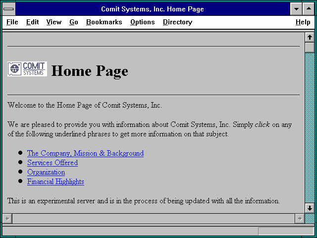 Screenshot of Comit Systems Inc. Home Page