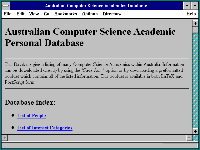 Screenshot of Australian Computer Science Academics Database