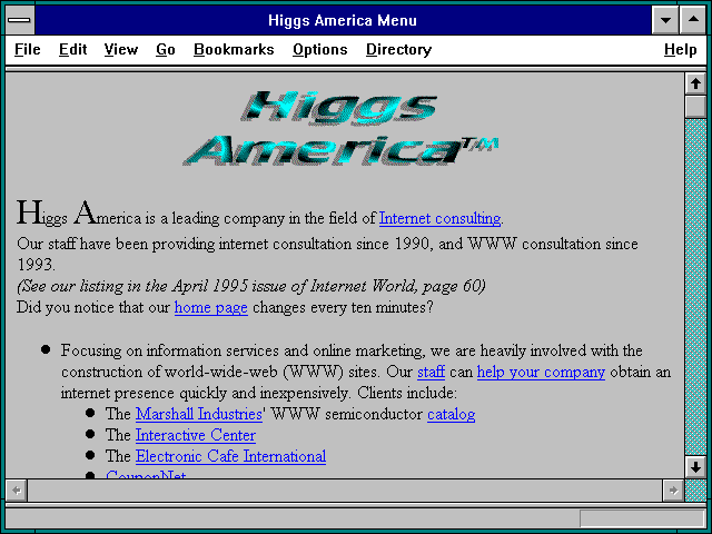 Screenshot of Higgs America Menu