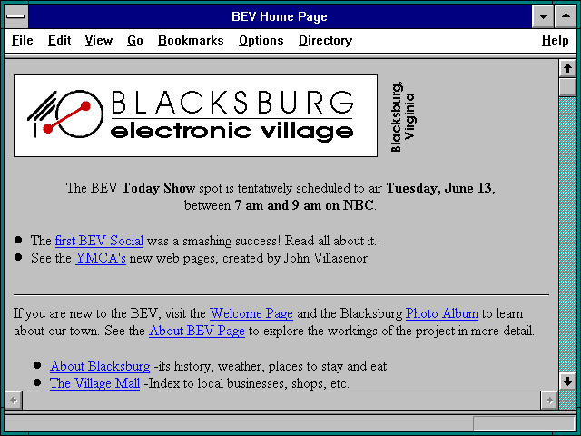 Screenshot of BEV Home Page
