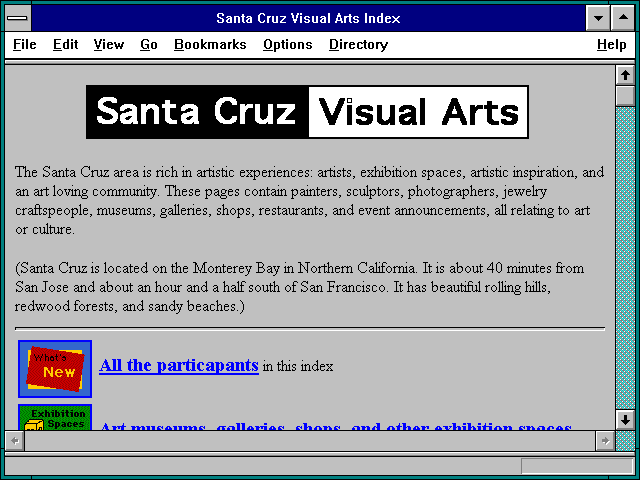 Screenshot of Santa Cruz Visual Arts Index