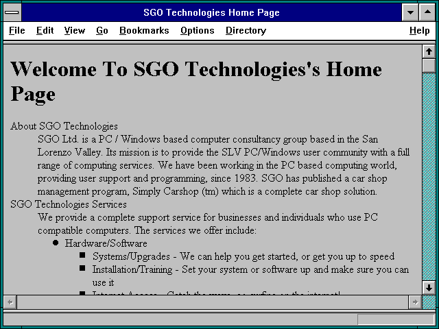 Screenshot of SGO Technologies Home Page