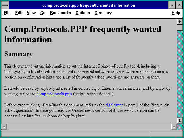 Screenshot of comp.protocols.ppp frequently wanted information