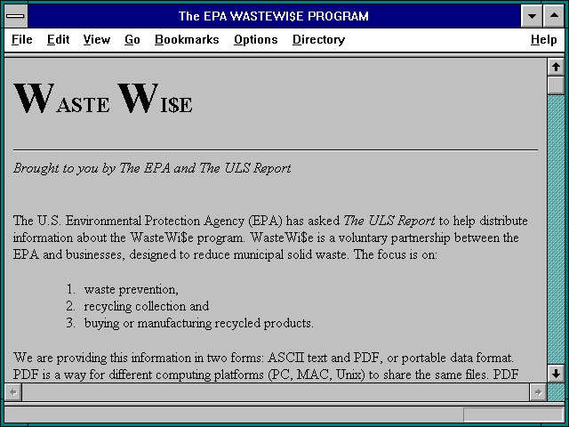Screenshot of The EPA WASTEWI$E PROGRAM