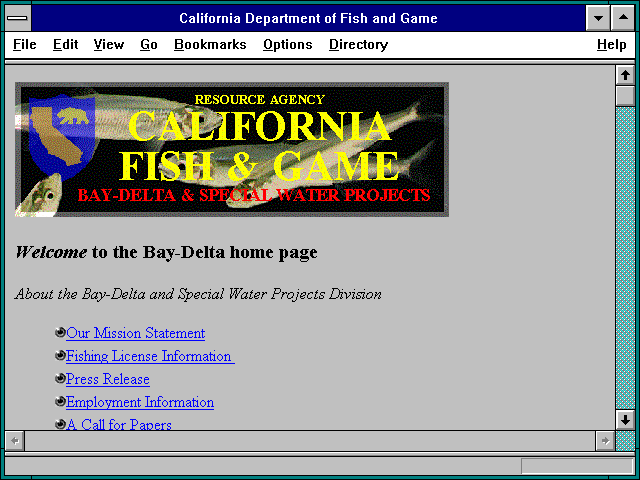 Screenshot of California Department of Fish and Game