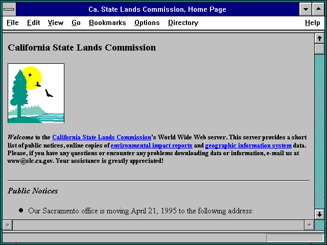 Screenshot of Ca. State Lands Commission Home Page