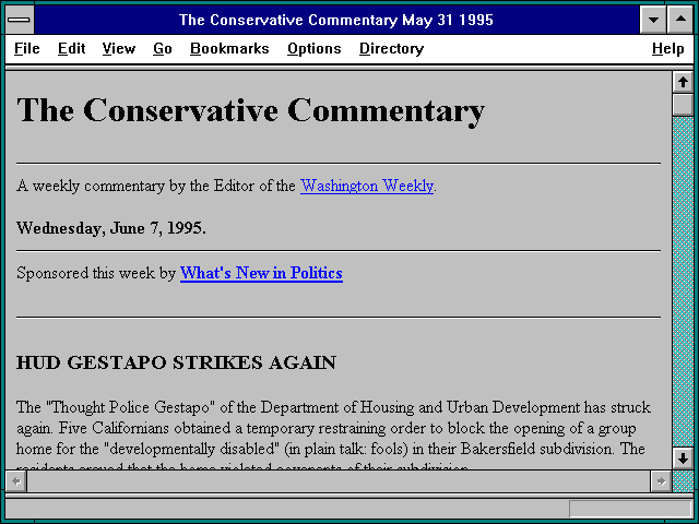 Screenshot of The Conservative Commentary May 31 1995