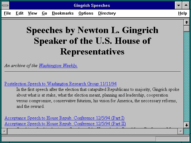 Screenshot of Gingrich Speeches