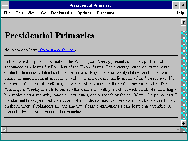 Screenshot of Presidential Primaries