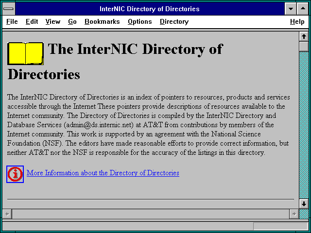 Screenshot of InterNIC Directory of Directories