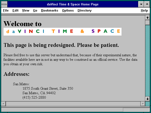 Screenshot of daVinci Time & Space Home Page