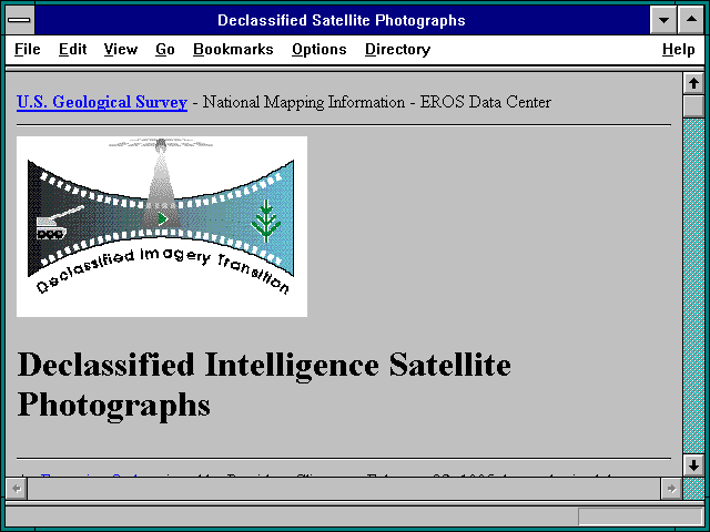Screenshot of U.S. Geological Survey's EROS Data Center