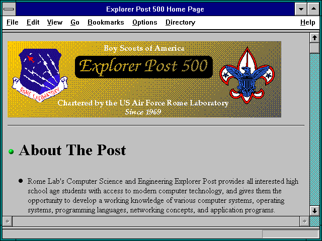 Screenshot of Explorer Post 500 Home Page