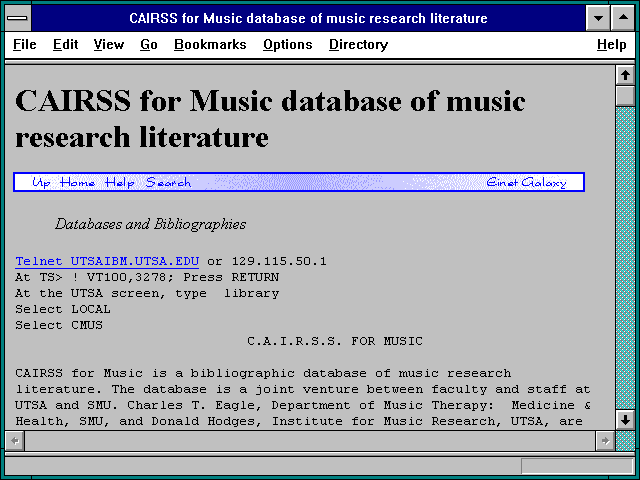 Screenshot of CAIRSS for Music database of music research literature