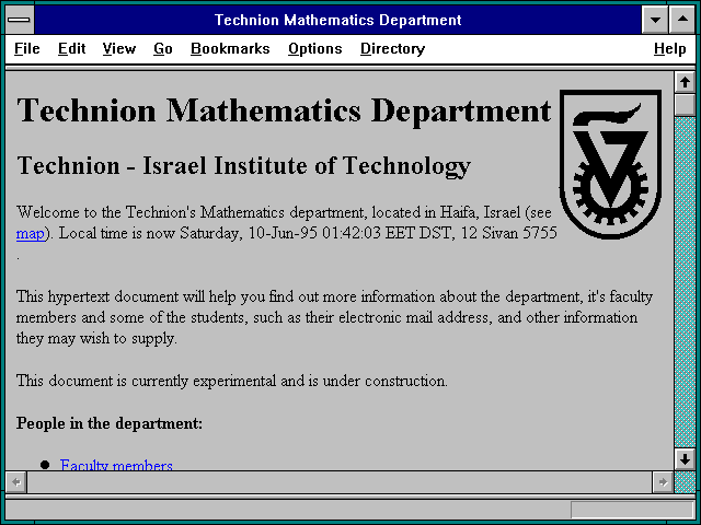 Screenshot of Technion Mathematics Department