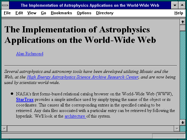 Screenshot of The Implementation of Astrophysics Applications on the World-Wide Web
