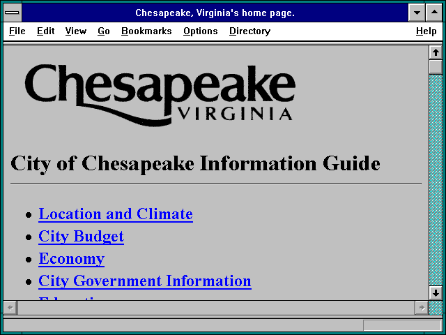 Screenshot of Chesapeake Virginia's home page.