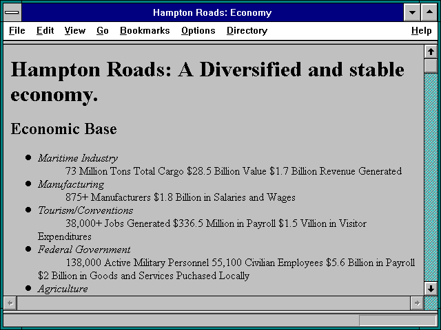 Screenshot of Hampton Roads: Economy
