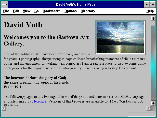 Screenshot of David Voth's Home Page