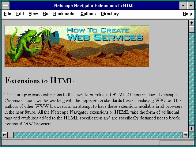 Screenshot of Netscape Navigator Extensions to HTML