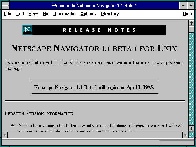 Screenshot of Welcome to Netscape Navigator 1.1 Beta 1