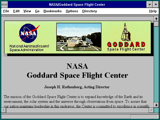 Screenshot of NASA/Goddard Space Flight Center