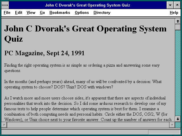 Screenshot of John C Dvorak's Great Operating System Quiz