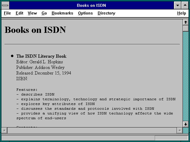 Screenshot of Books on ISDN