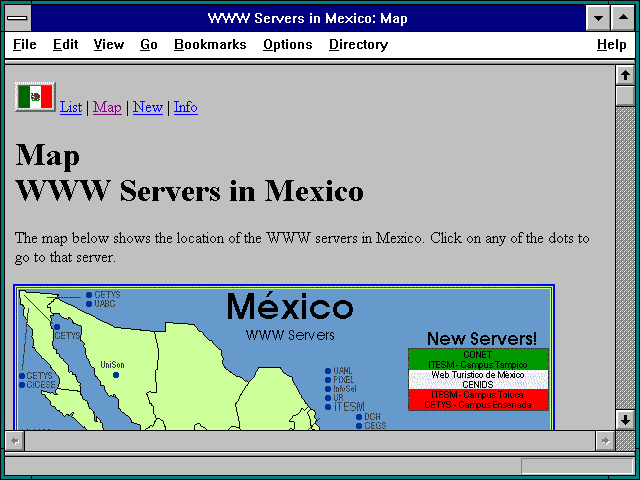 Screenshot of WWW Servers in Mexico: Map