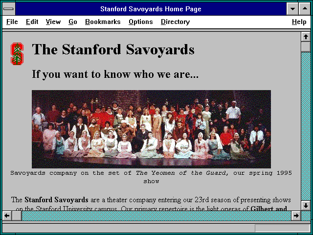 Screenshot of Stanford Savoyards Home Page