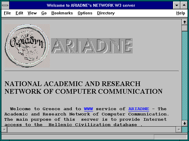 Screenshot of Welcome to ARIADNE's NETWORK W3 server