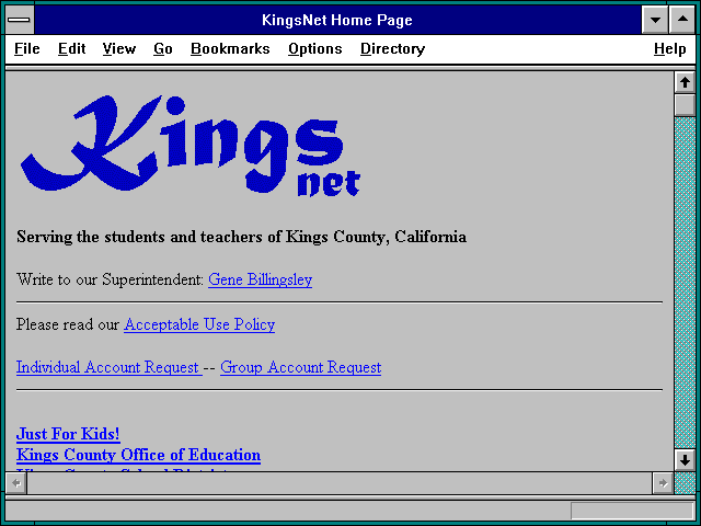 Screenshot of KingsNet Home Page
