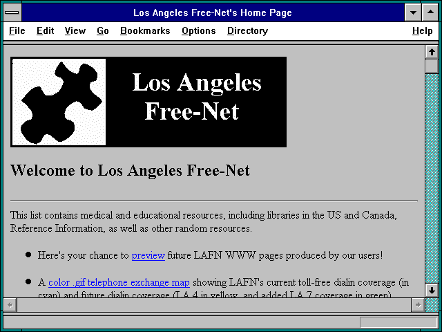 Screenshot of Los Angeles Free-Net's Home Page