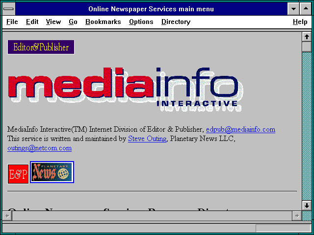 Screenshot of Online Newspaper Services main menu