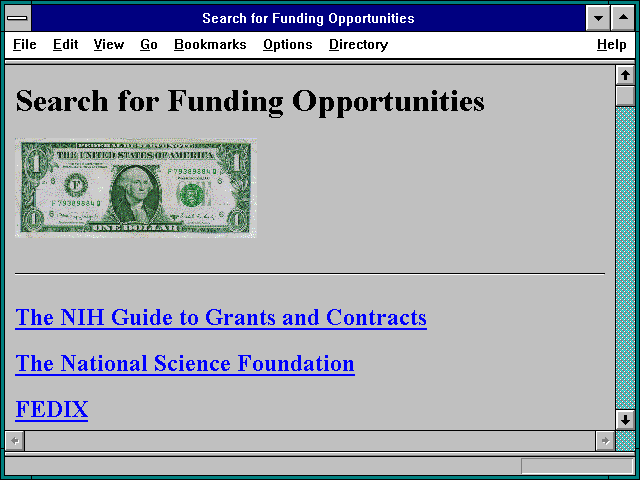 Screenshot of Search for Funding Opportunities