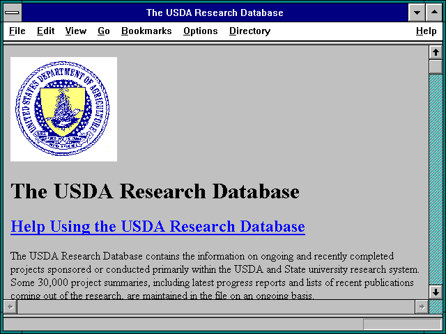 Screenshot of The USDA Research Database