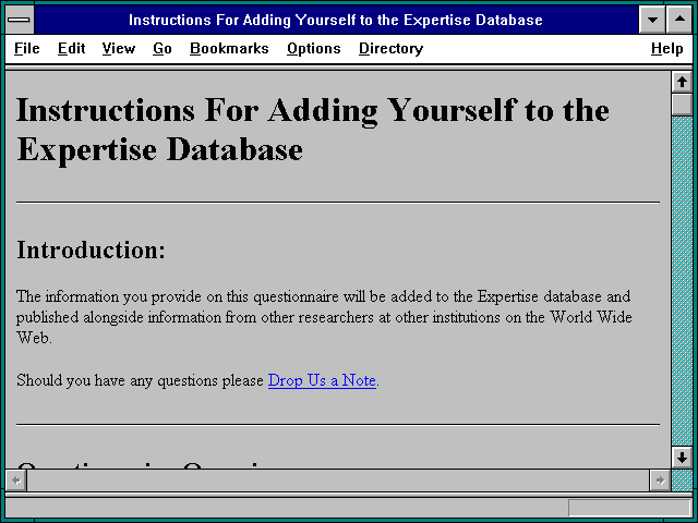 Screenshot of Instructions For Adding Yourself to the Expertise Database