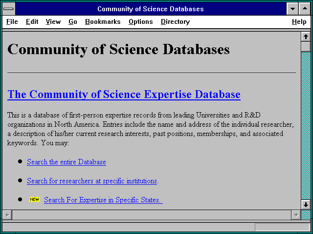 Screenshot of Community of Science Databases