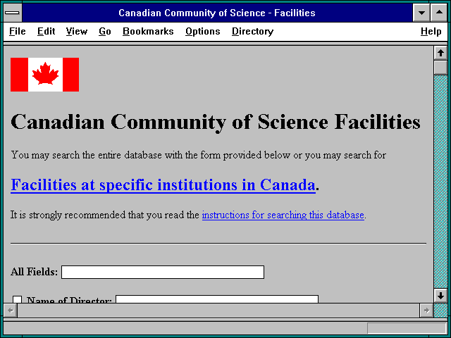 Screenshot of Canadian Community of Science - Facilities