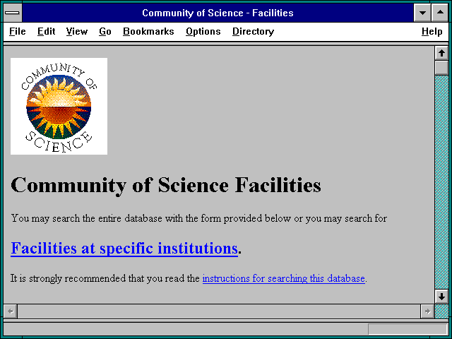 Screenshot of Community of Science - Facilities