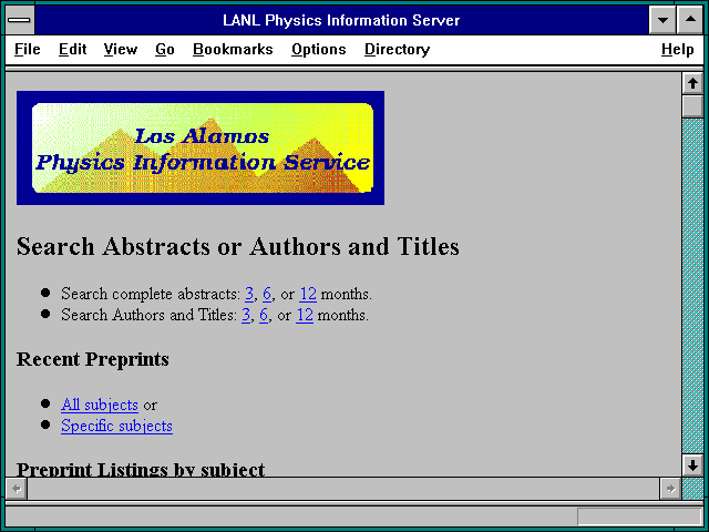 Screenshot of LANL Physics Information Server