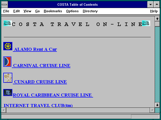 Screenshot of COSTA Table of Contents