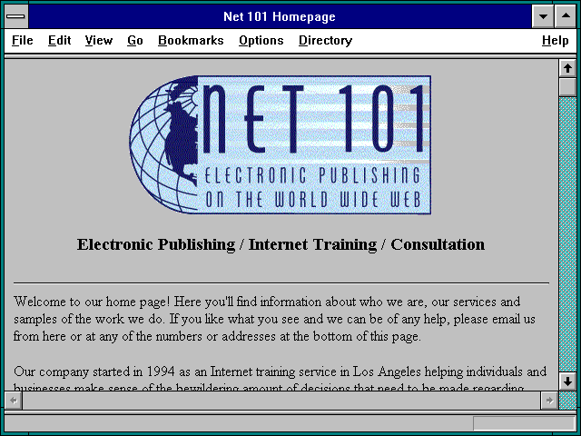 Screenshot of Net 101 Homepage